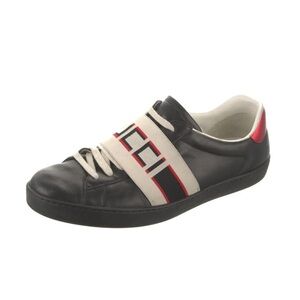 Gucci Black and Cream Sneakers with Elastic Straps